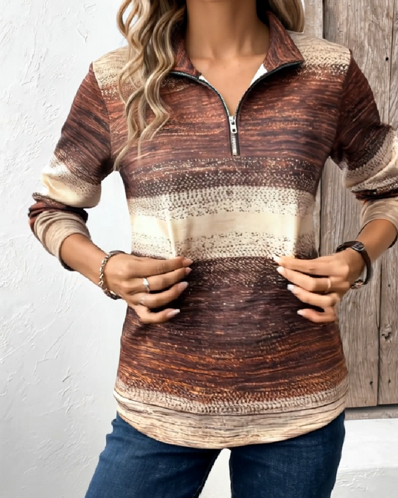 Sweatshirt Stehkragen Halbreißverschluss Verlauf