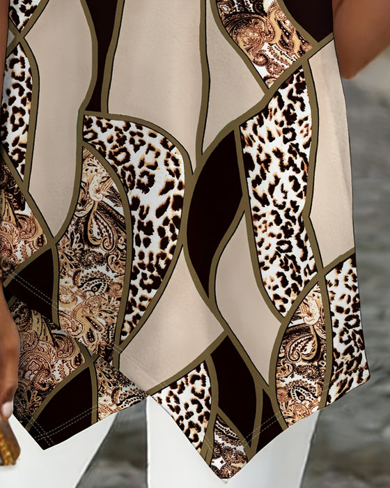 T-Shirt Unregelmäßig Geometrisch Leopard Print