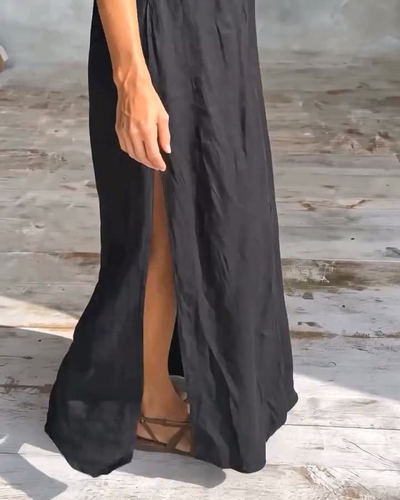 Kleid Hemdkragen Knopfleiste Seitenschlitz Unifarben