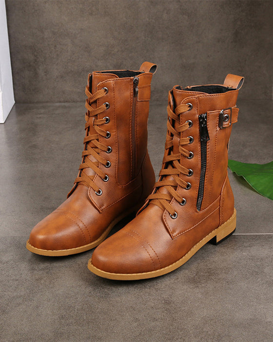 Stiefel Damen Rundkappe Seitlicher Reißverschluss Leder Orthopädisch