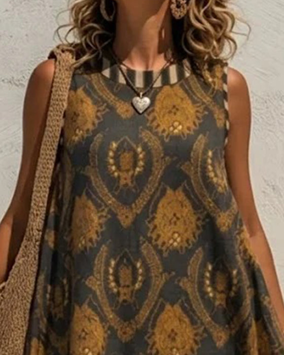 Kleid Emblem Druck Gestreift Ärmellos