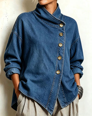 Mantel Diagonal Knopf Stehkragen Denim