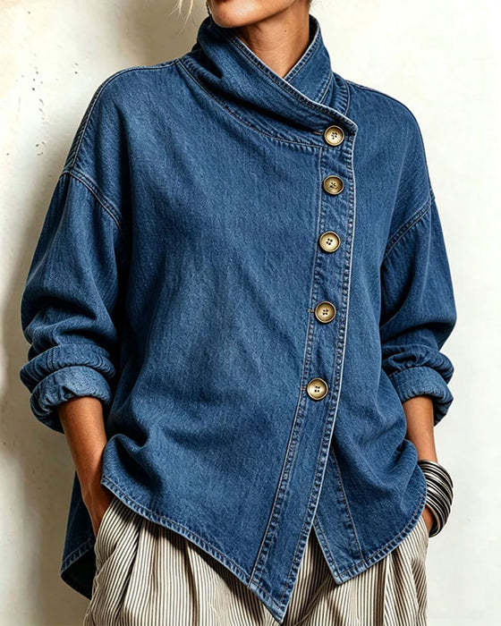 Mantel Diagonal Knopf Stehkragen Denim