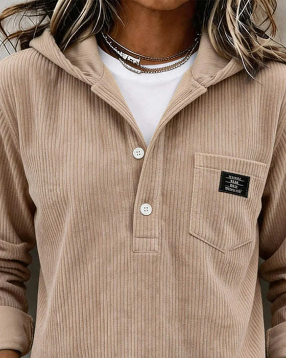 Hoodie Cord Halber Knopf