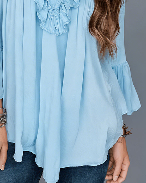 Bluse Elegant V-Ausschnitt Rüsche