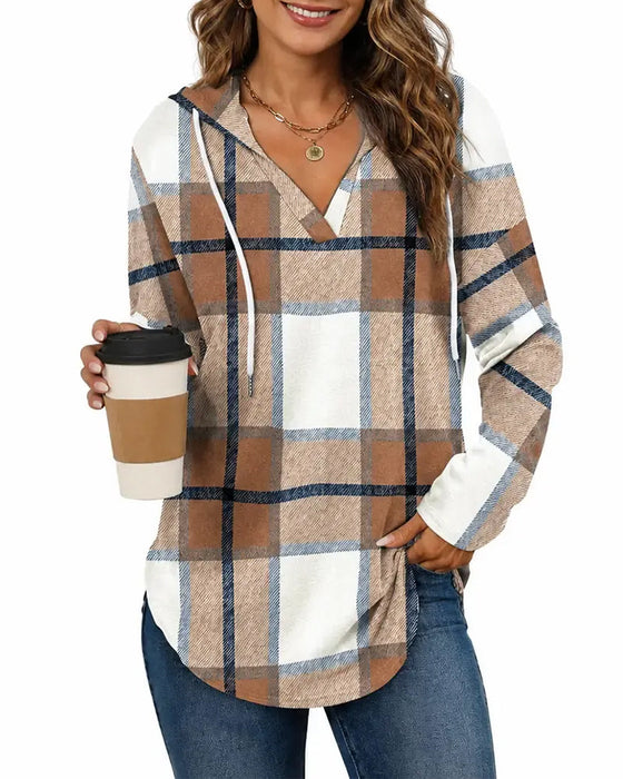 Bluse Karo Mit Kapuze Kordelzug