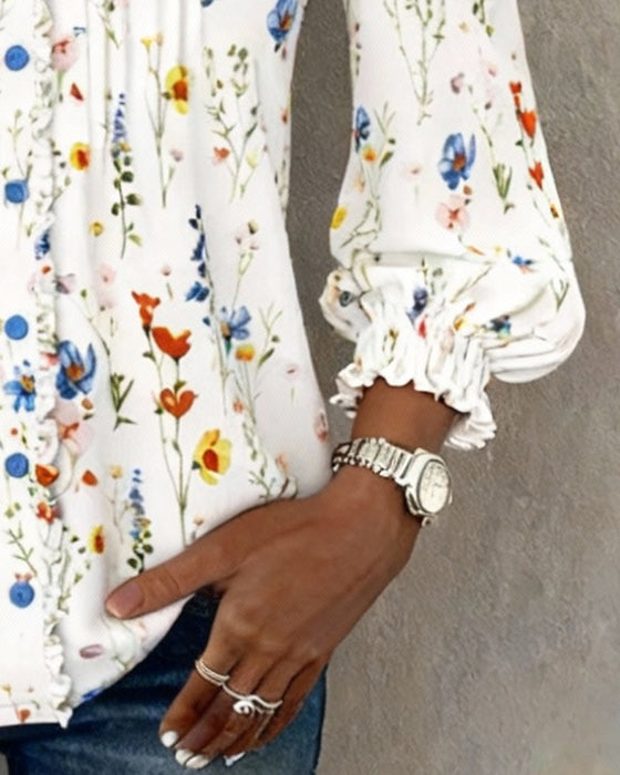 Stilvolles Hemd mit V-Ausschnitt und Blumenprint