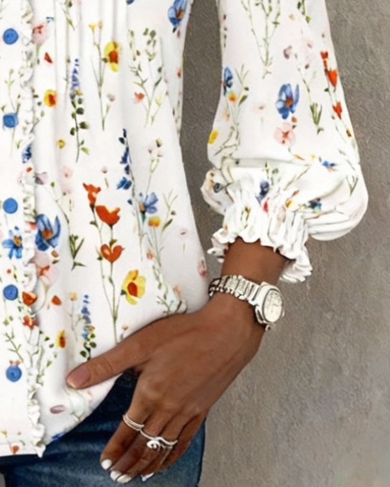Stilvolles Hemd mit V-Ausschnitt und Blumenprint