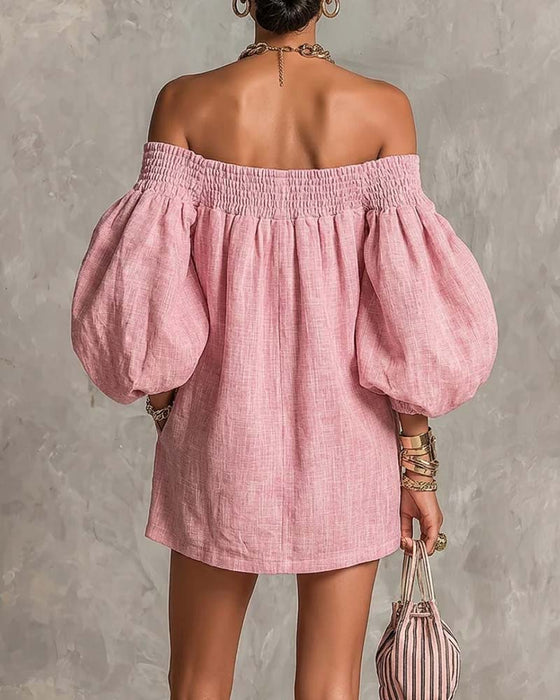 Kleid Bandeau Elastisch Puffärmel