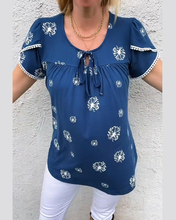 bluse blütenblattärmel druck tie-dye