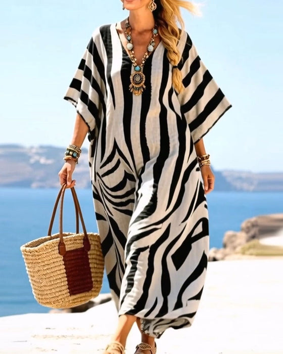 Kleid V-Ausschnitt Zebra Locker Urlaub