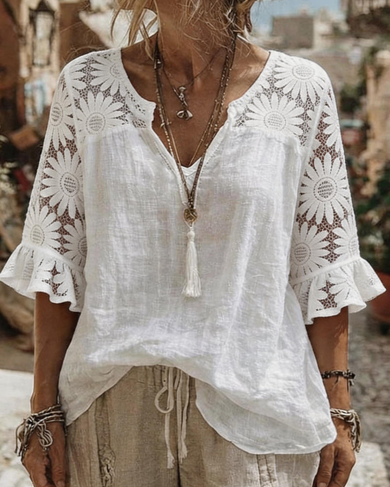 Bluse Gänseblümchen Spitze Patchwork