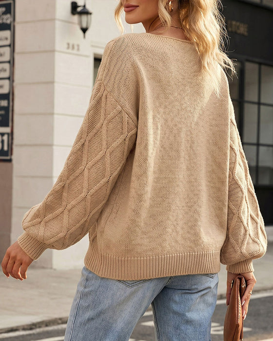 Pullover Laternenärmel Argyle Mode Gestrickt