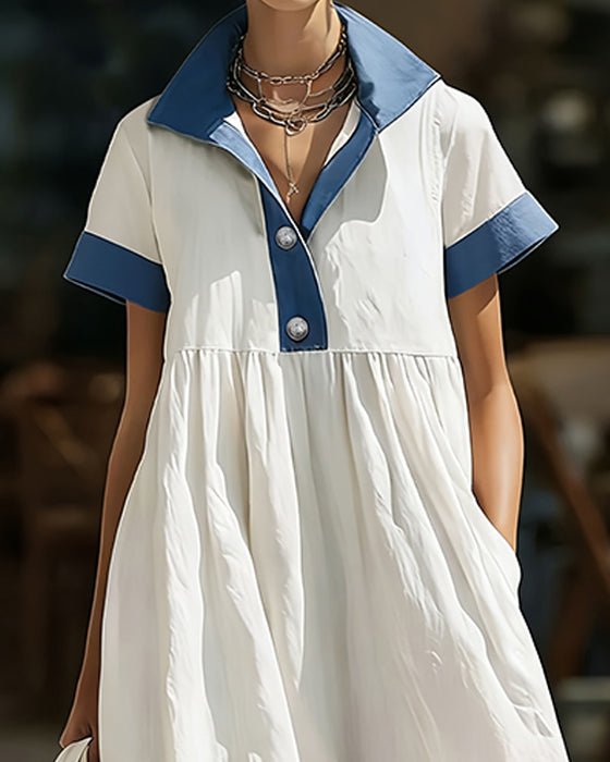 Hemdkragen Farbblock Vollrockkleid