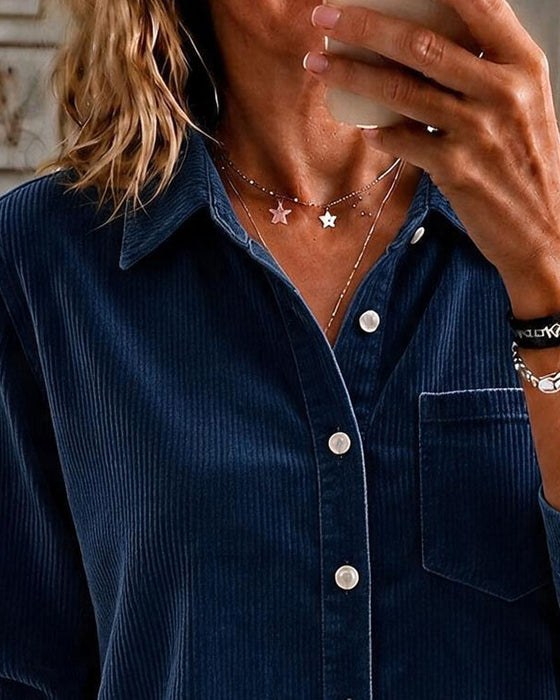 Bluse Cord Asymmetrischer Saum