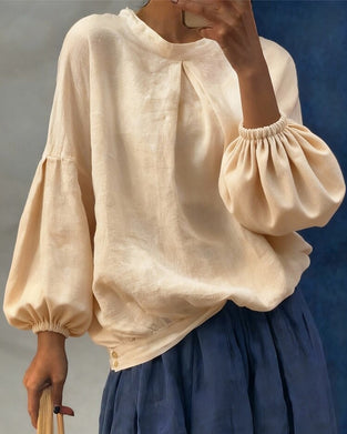 Bluse Puffärmel Baumwolle Leinen