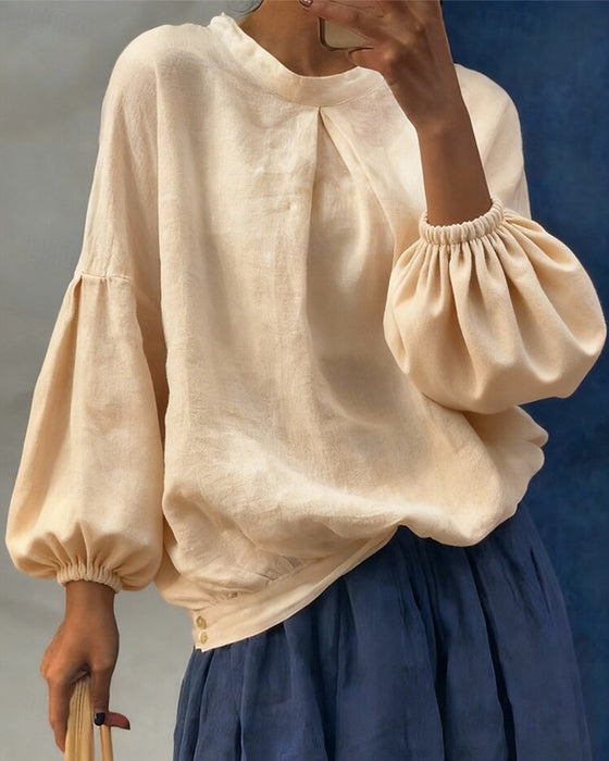 Bluse Puffärmel Baumwolle Leinen
