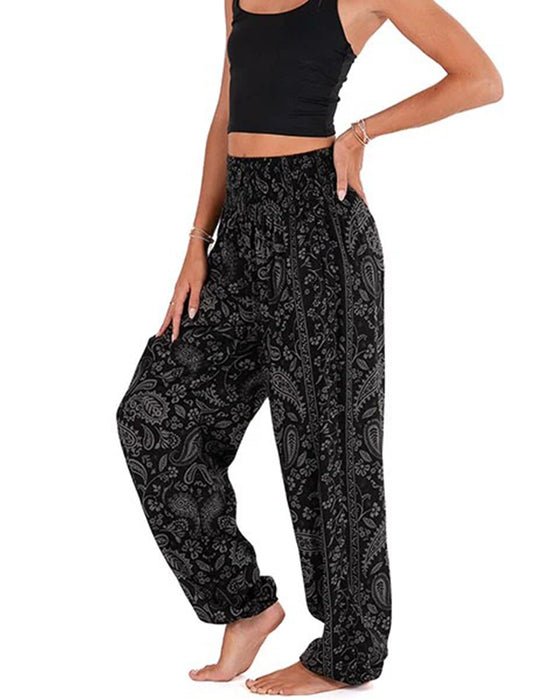 Bedruckte Ethno-Hose Mit Taschen Und Weitem Bein