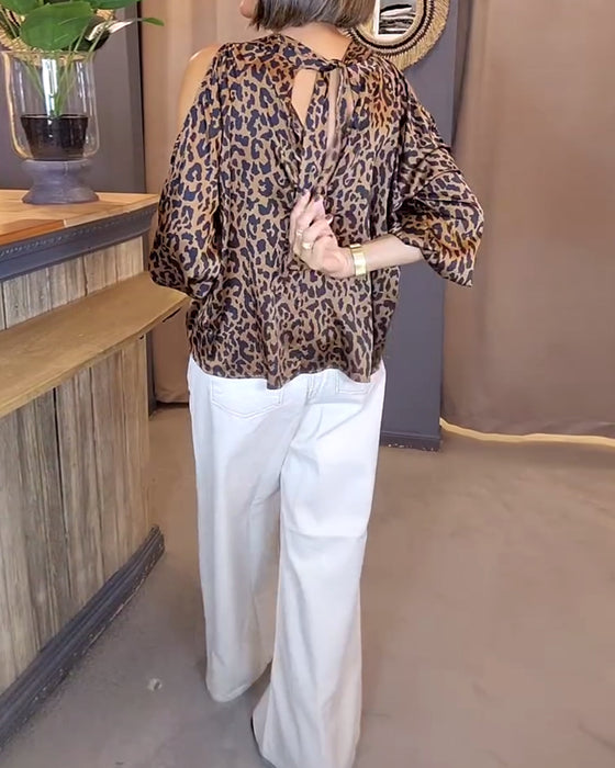 Bluse mit Trägern über den Schultern Leopardenmuster