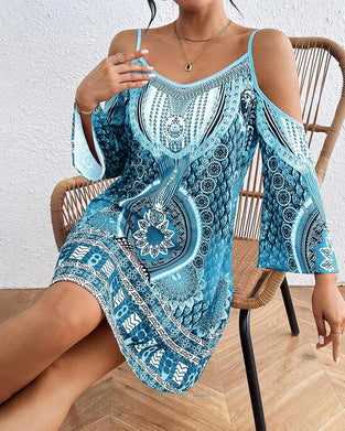 Kleid Strapless Off-the-shoulder Bedruckt Shift