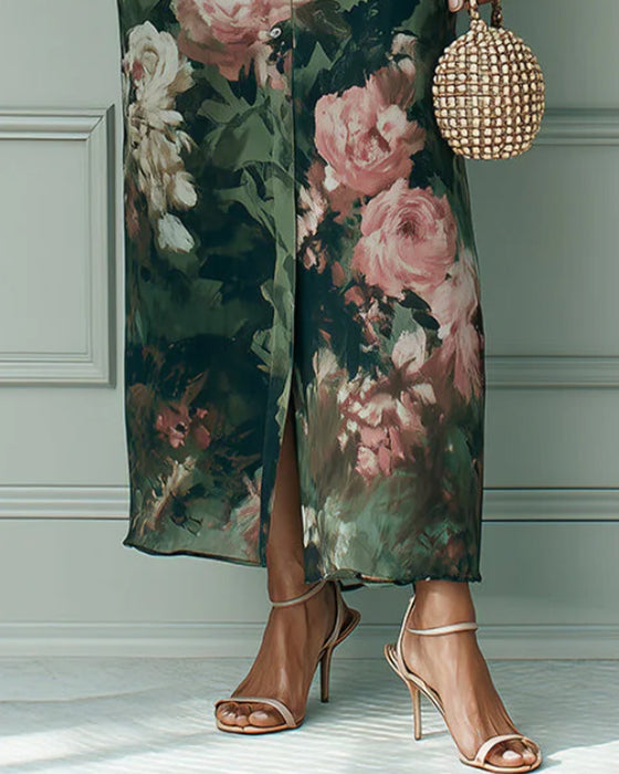 Kleid Ärmellos Blumig Stehkragen Hemd