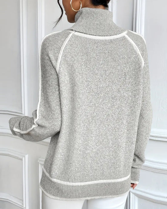 Pullover Rollkragen Modisch Kontrastfarbe