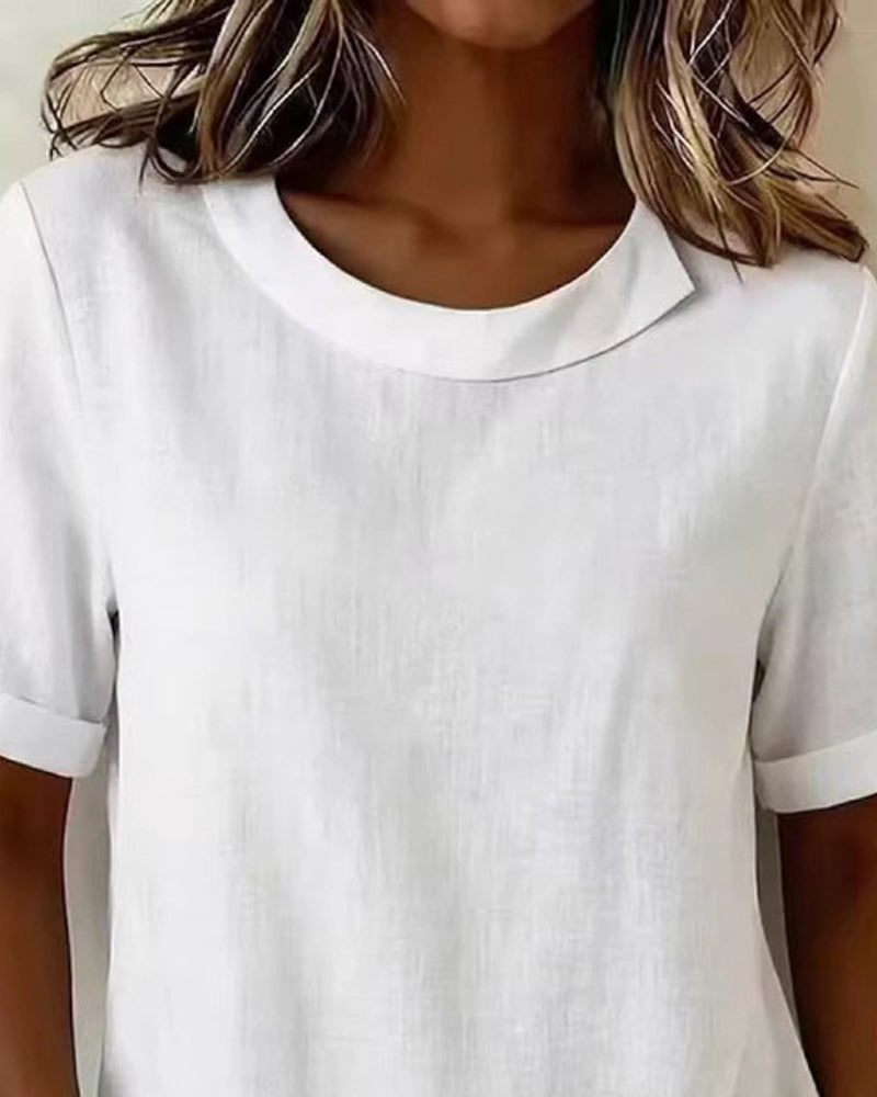 Bluse Kurzarm Unregelmäßiges Design Ausschnitt