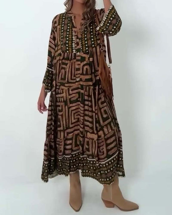 Kleid Etnisch Geometrischer Druck