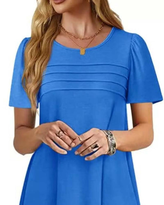 Kleid Rüsche Kurzarm Rundhals
