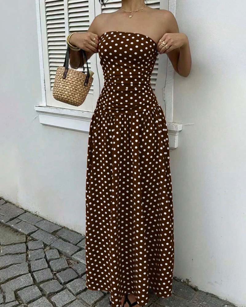 Kleid Tupfen Bandeau A-Linie Lang