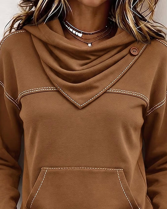 Sweatshirt Gestapelter Kragen Tasche Gespleißt