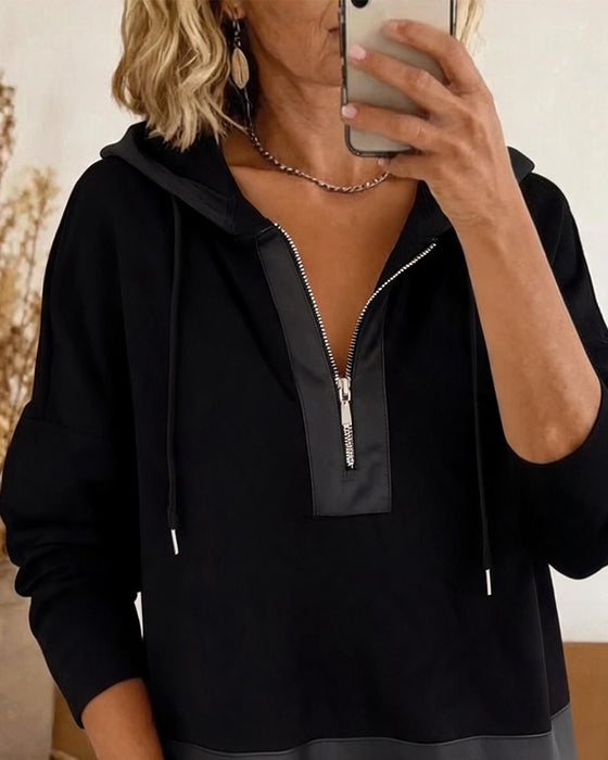 Hoodie Mit Reißverschluss Kapuze Kontrast Kordelzug