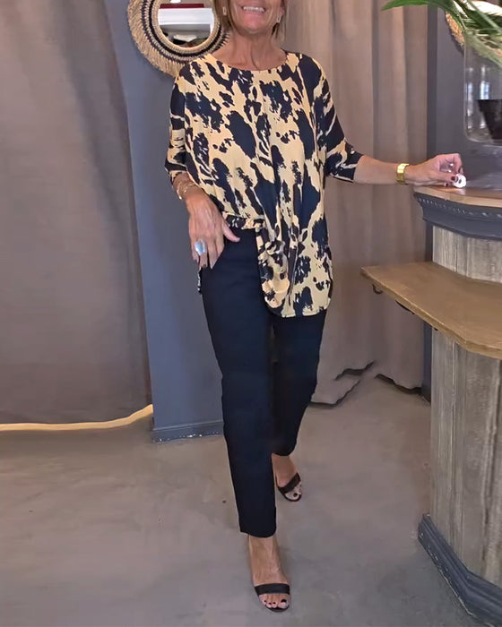 Bluse Rundhalsausschnitt Bedruckt Schlitz