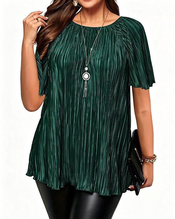 T-Shirt Plus Size Uni Plissiert Kurzarm