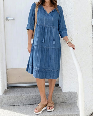 Kleid Locker Krawatten-Detail Denim