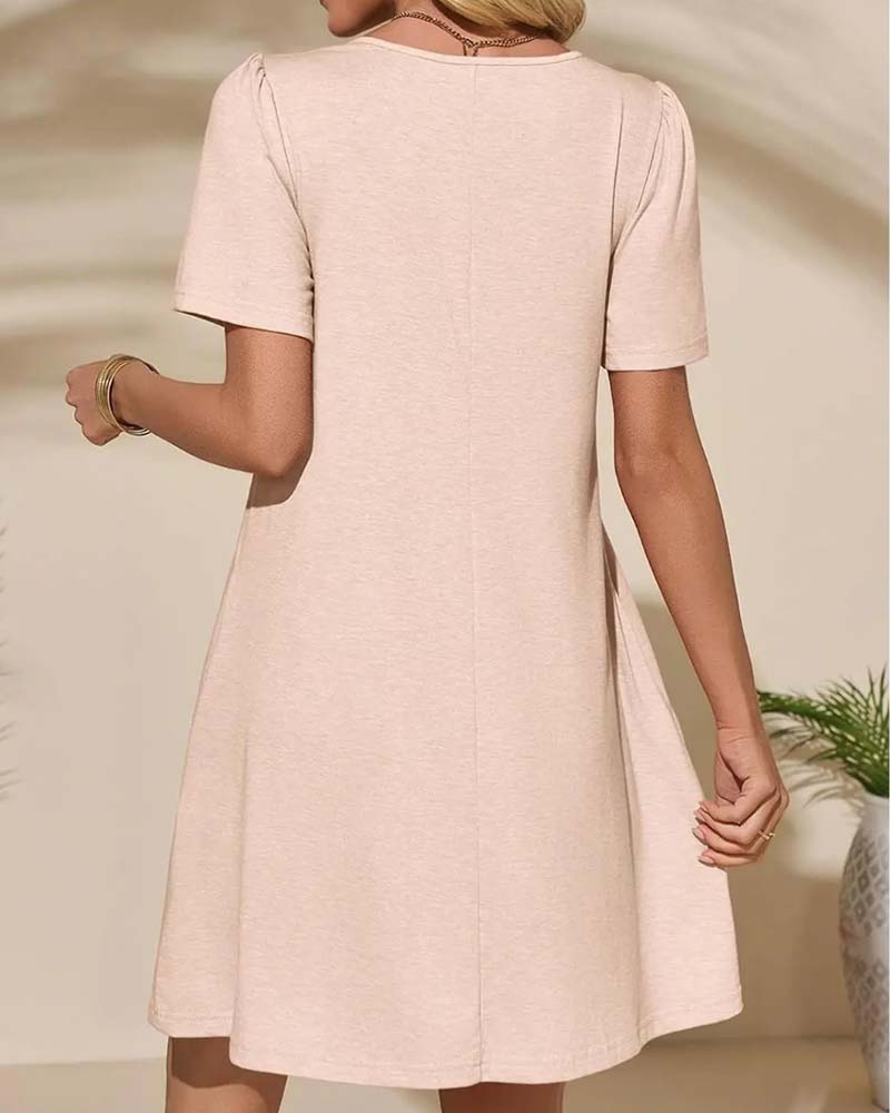 Kleid Rüsche Kurzarm Rundhals
