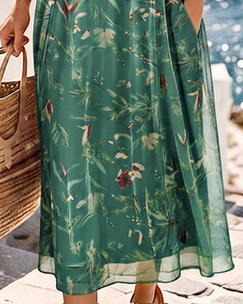 Kleid Blumig Rundhals Maxi