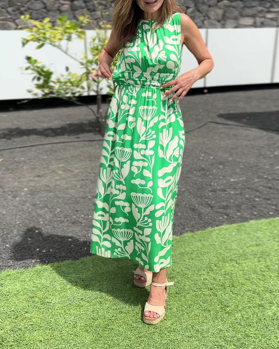 Kleid Ärmellos Lange Taille Gedruckt