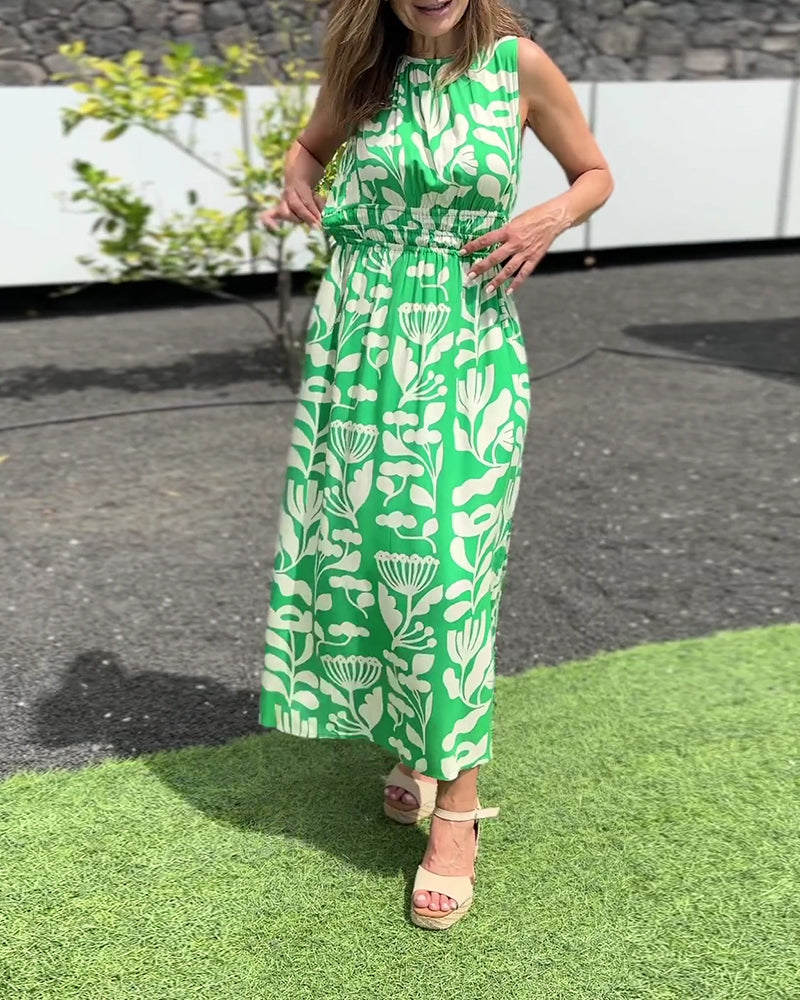 Kleid Ärmellos Lange Taille Gedruckt