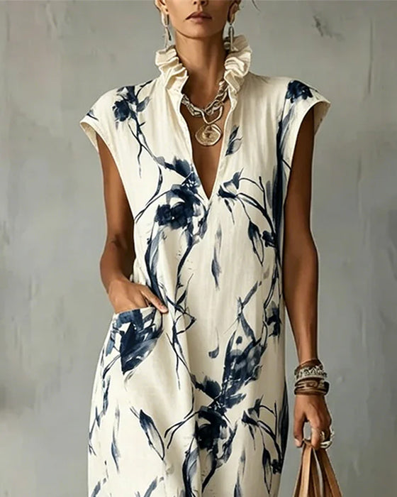 Kleid Tintenblau Stehkragen Ärmellos