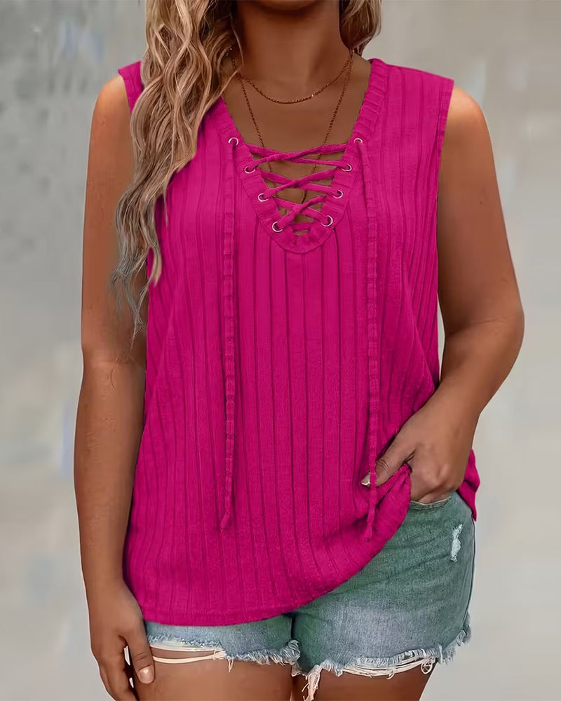 Tanktop V-Ausschnitt Binden Vorne Ärmellos