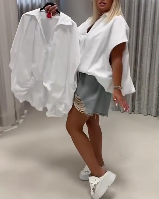 Bluse Revers Loose Fit Fledermausärmel