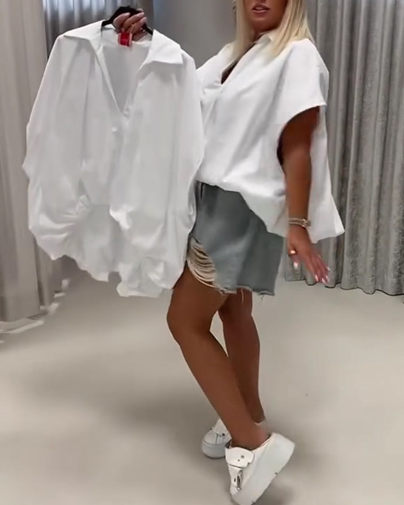Bluse Revers Loose Fit Fledermausärmel