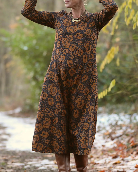 Kleid Blumenmuster Rundhalsausschnitt Lose Passform