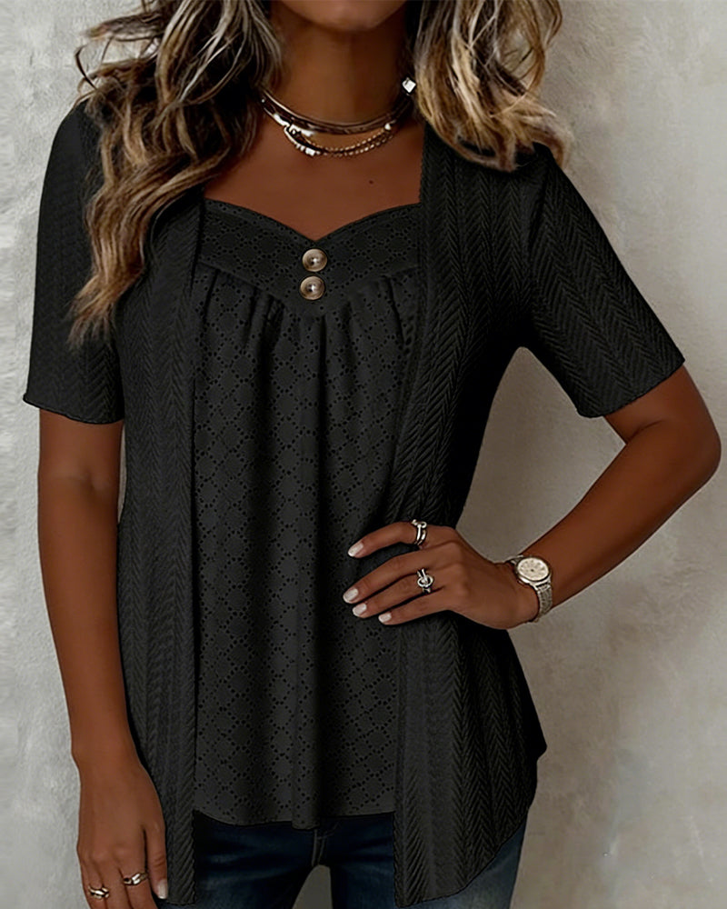 Bluse Fake Layered Quadratischer Ausschnitt Ausgeschnitten Patchwork