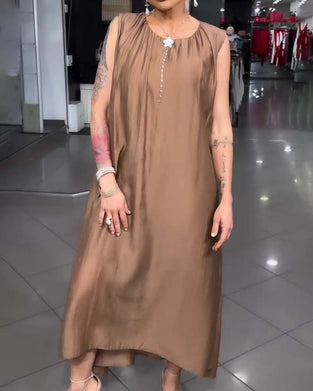 Kleid Ärmellos Rundhals Plissiert