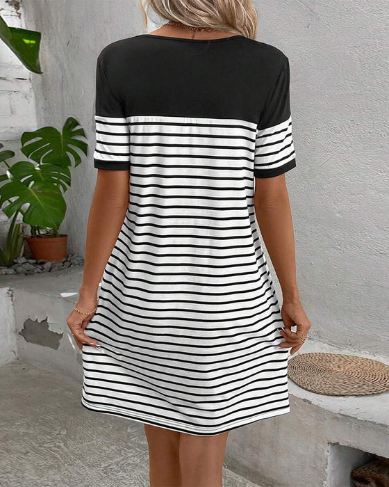 Kleid Casual Gestreift Kontrast Gerade