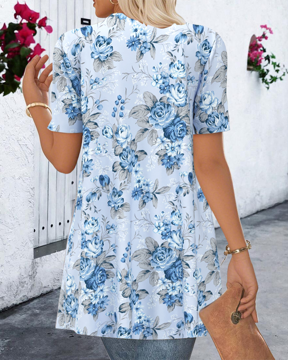 Bluse Asymmetrisch Bedruckt Kurzarm