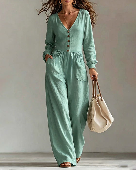 Jumpsuit Casual Tasche Langarm