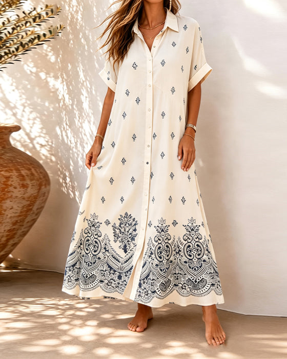 Kleid Hemdkragen Bedruckter Knopfleiste